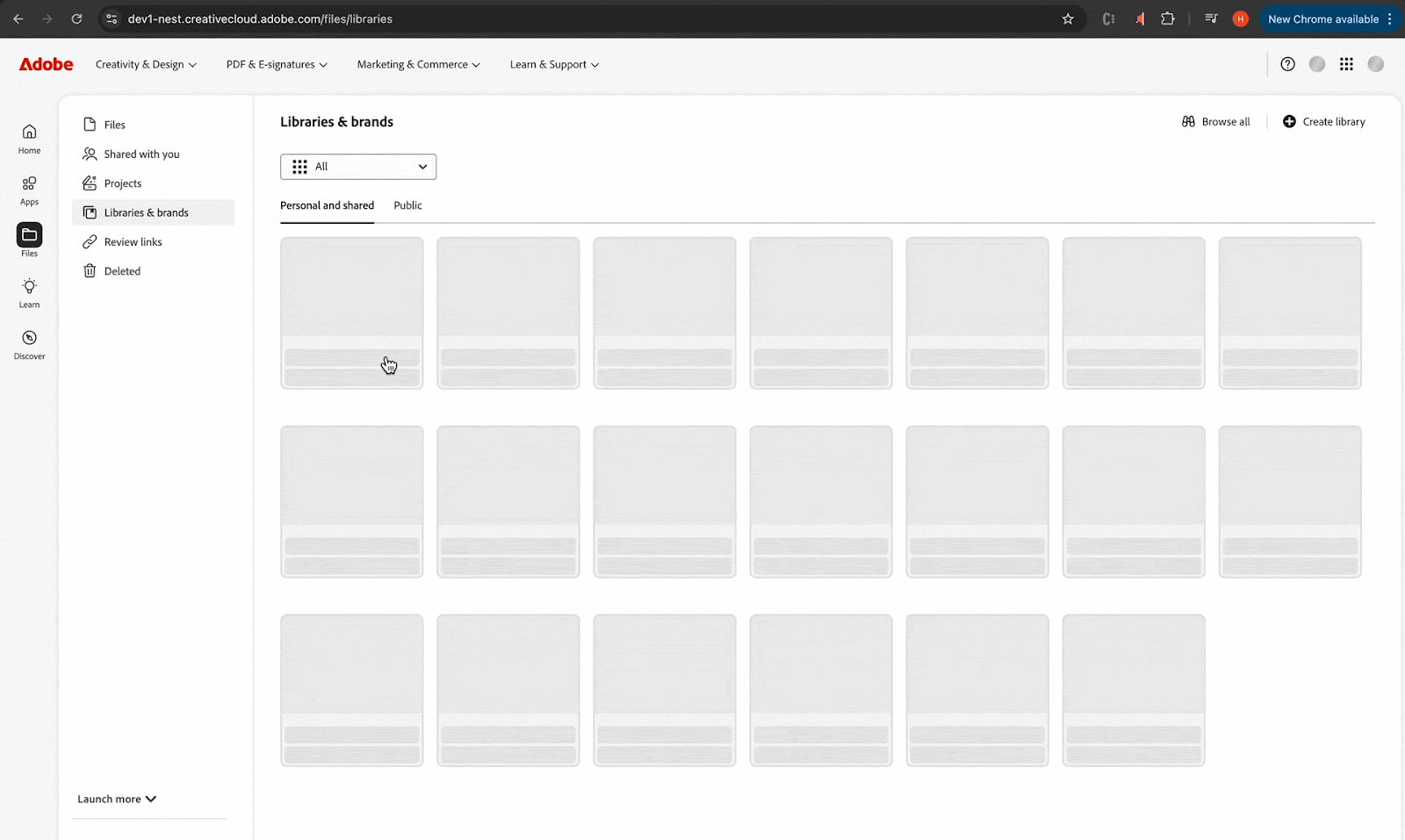Early view of the files animation in Adobe Home
