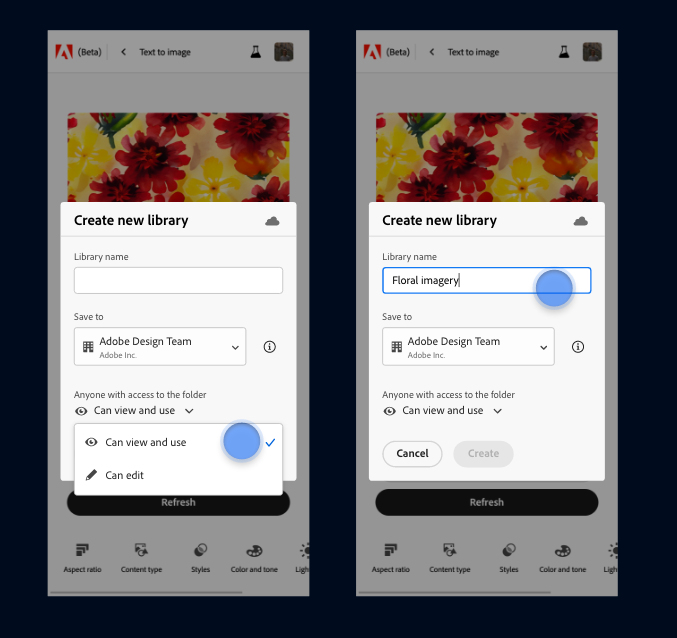 Create new library dialog in Firefly