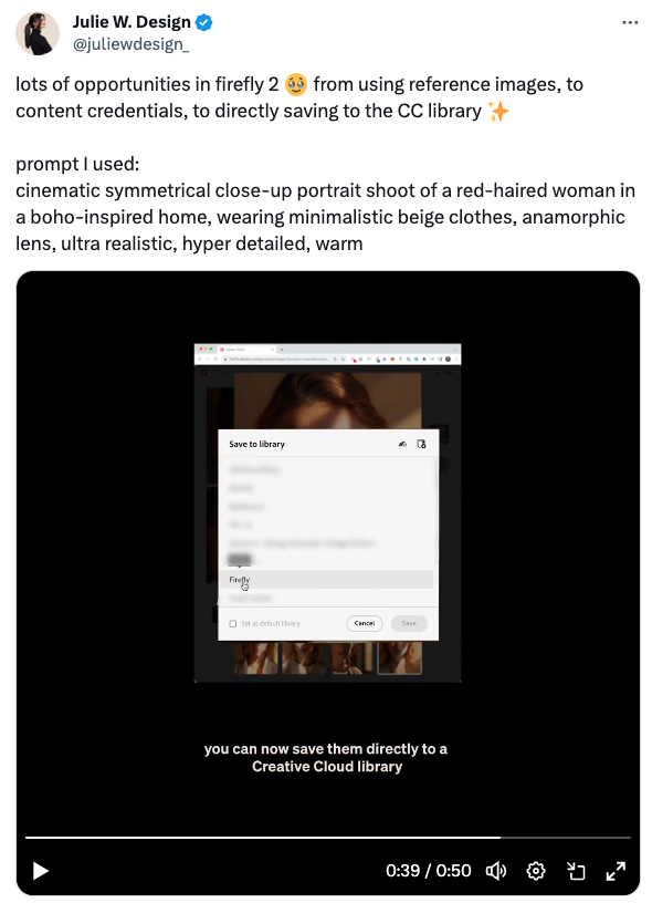 Community post showing Save to Library in Firefly 2